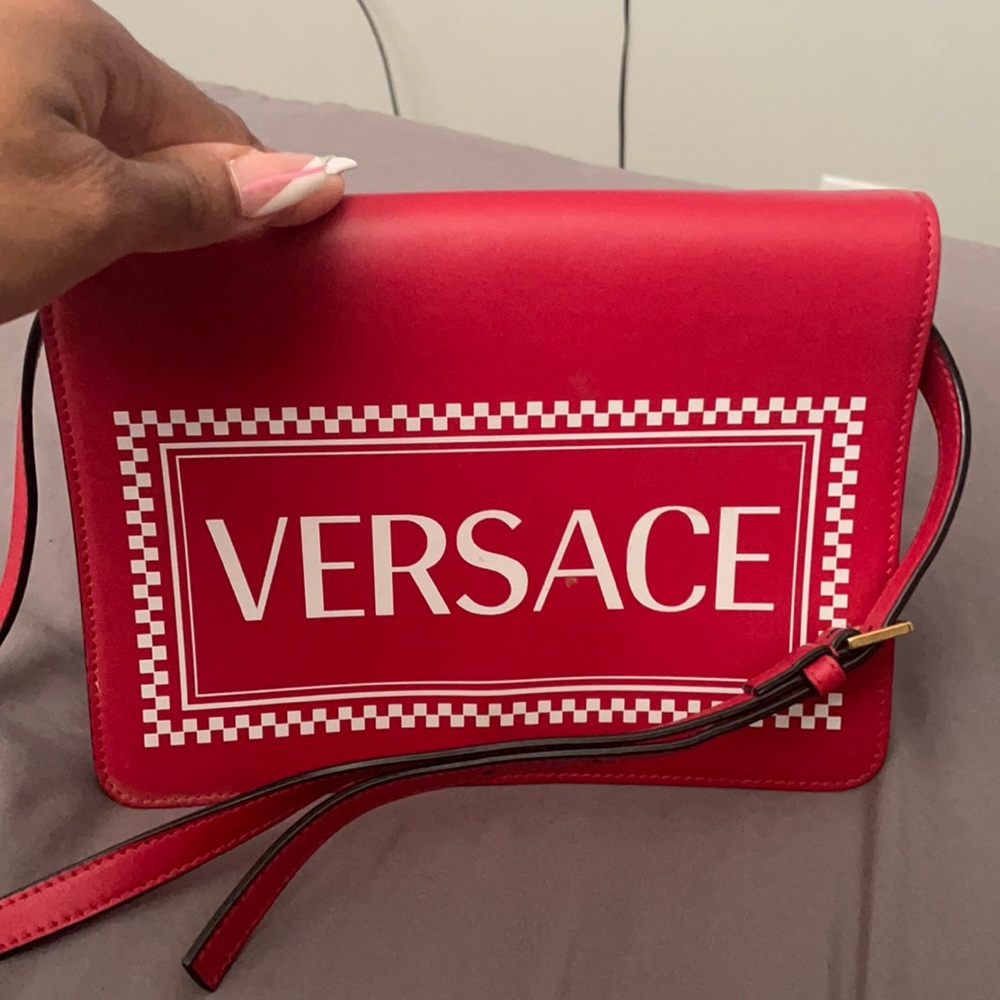 Versace Red logo crossbody bag